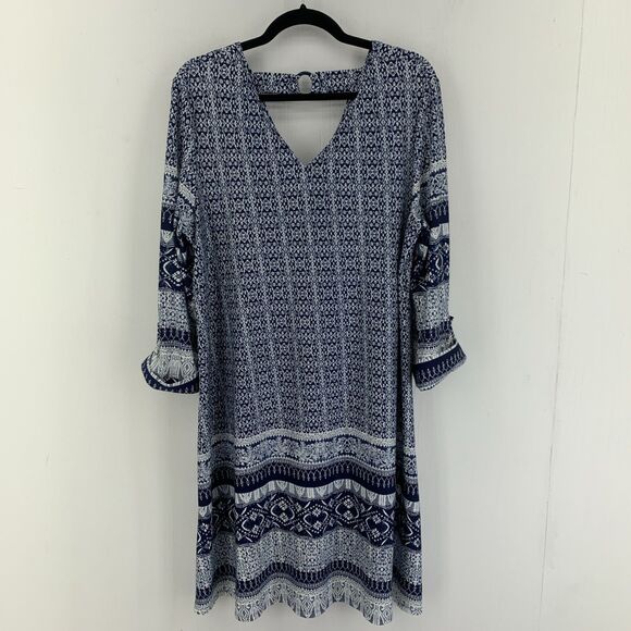 New Directions Dresses & Skirts - New Directions Womens Large Midi Dress Blue White Cottage Boho Beach Stretch